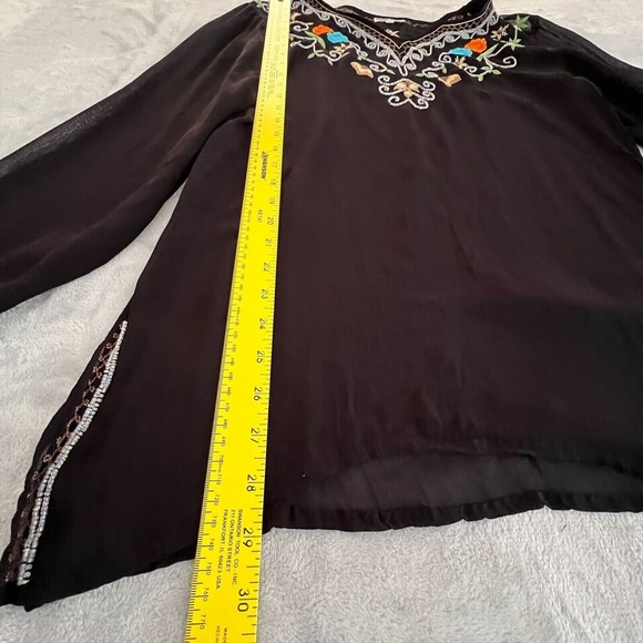 Vintage Womens Y2K Sheer Boho Beaded Embroidered Cover Up Tunic Top Sz M Black - Picture 5 of 11